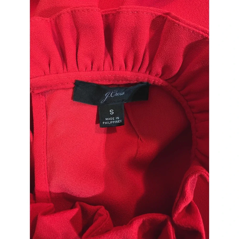 J. Crew Red Ruffle Neck‎ Puffed Sleeve Blouse Women's Size S